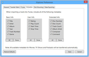 Showing the settings panel in iExplorer